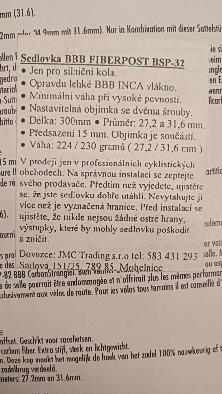 BBB sedlovka BSP-32 FiberPost II 31.6/300 mm 4